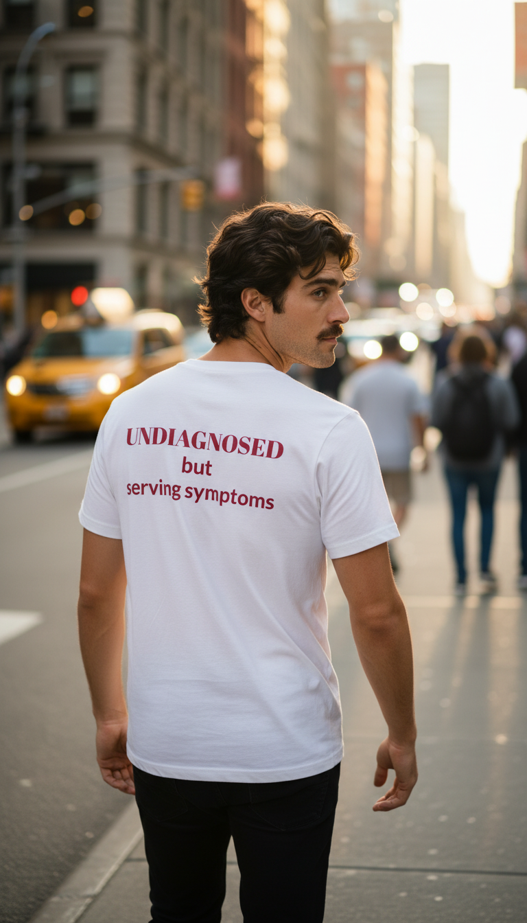 UNDIAGNOSED but serving symptoms, 100% cotton t-shirt