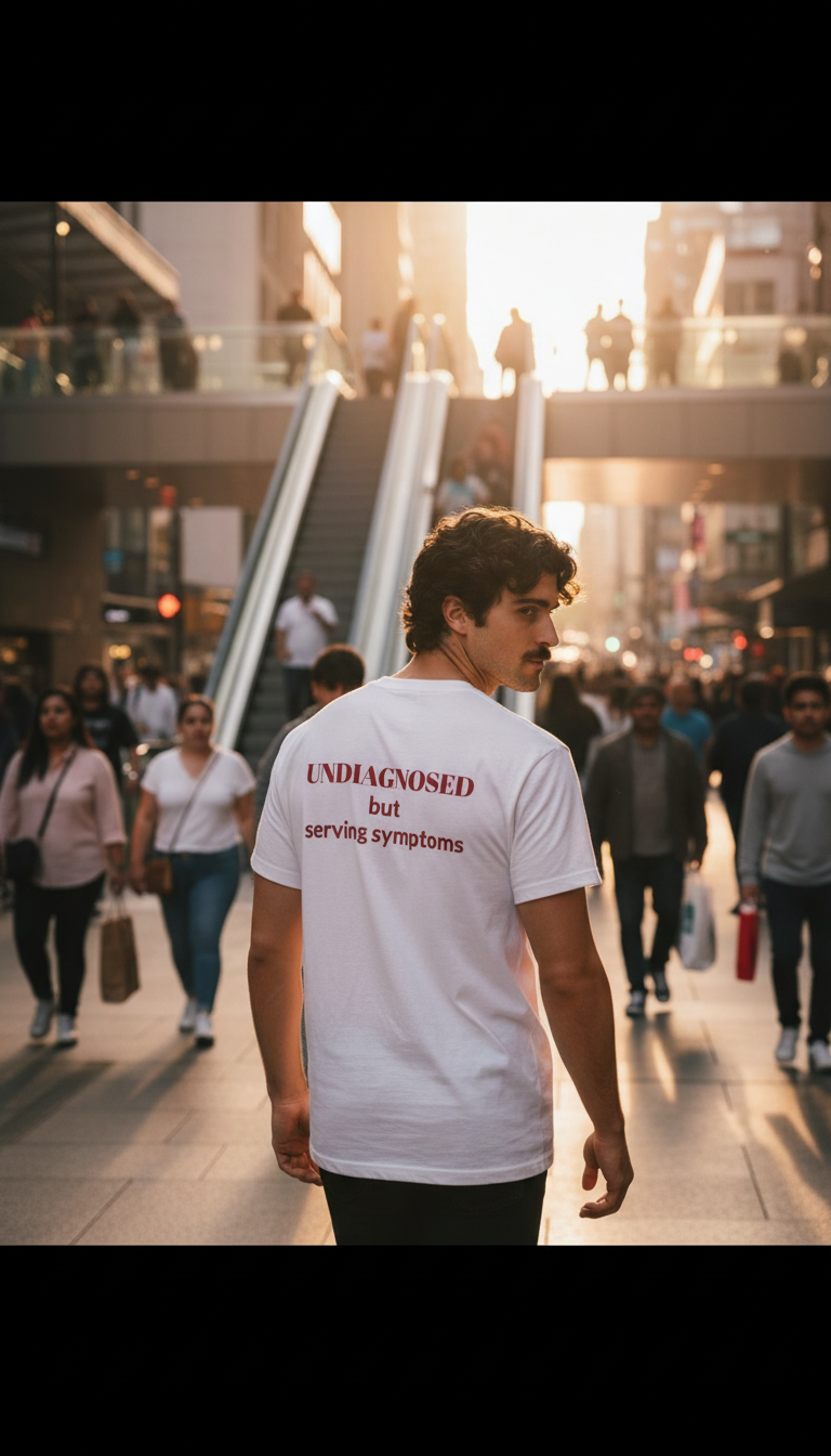 UNDIAGNOSED but serving symptoms, 100% cotton t-shirt